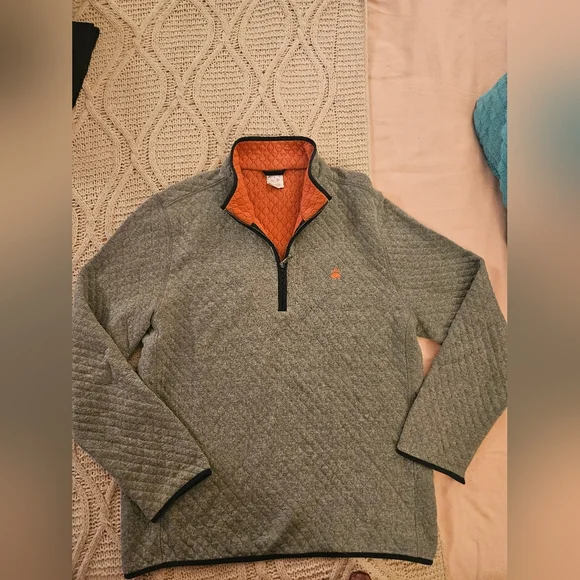 Brooks Brothers Men’s Quarter Zip Quilted Sweater Blue Orange Pullover Sz Large - Picture 1 of 5